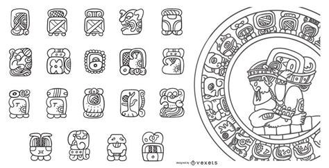 Conjunto De Diseño De Trazo De Calendario Maya Descargar Vector