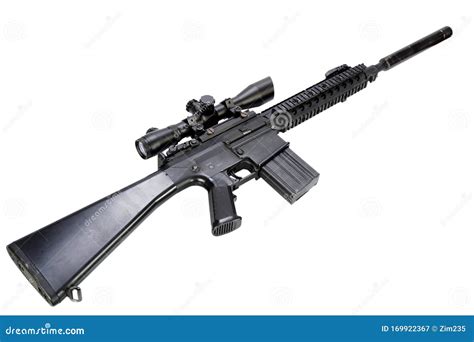 Ar 15 Based Sniper Rifle With Silencer Stock Image Image Of Machine