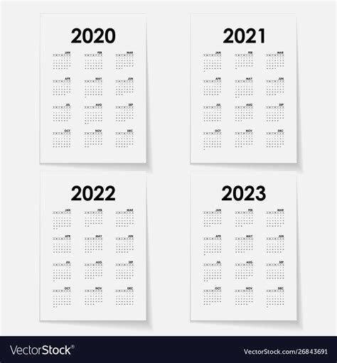 Calendar 2020 20212022 And 2023 Royalty Free Vector Image