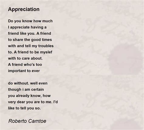 Appreciation Poem By Roberto Camtoe Poem Hunter