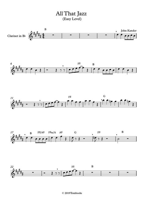 Clarinet solo / easy / 1 pdf / 1 mp3 (2). Clarinet Sheet Music Chicago - All That Jazz (Easy level) (Kander John)