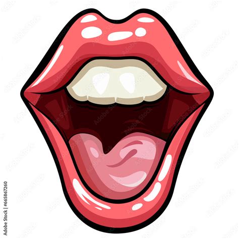 Happy Opened Mouth And Red Lips Vector Illustration Mouth Teeth