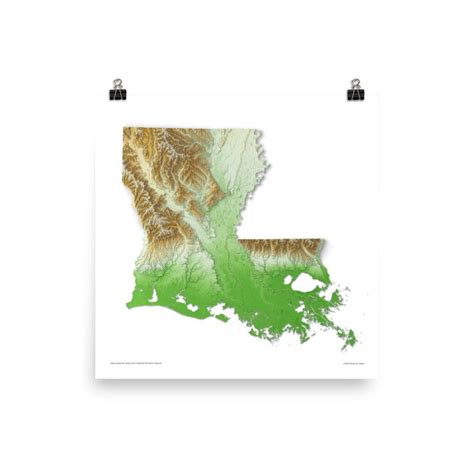 Louisiana Elevation Map Poster Etsy