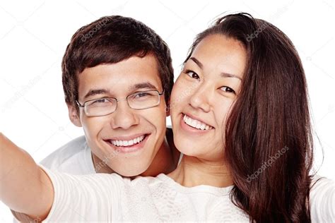 Interracial Selfie Interracial Couple Selfie — Stock Photo © Furtaev
