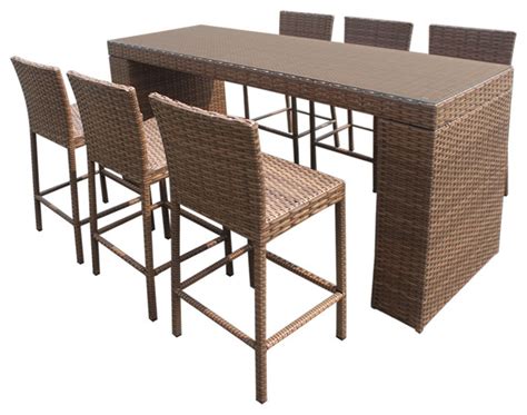 Tuscan Bar Table Set With Barstools 7 Piece Outdoor Wicker Patio