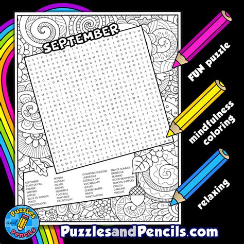 September Word Search Puzzle With Coloring September Wordsearch