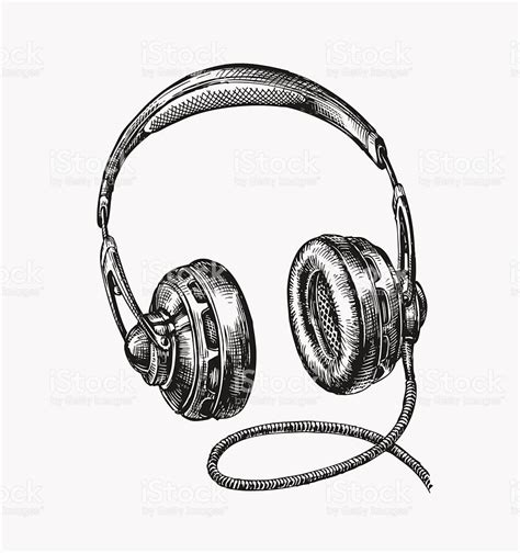 Hand Drawn Vintage Headphones Sketch Music Vector Illustration