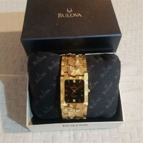 Bulova Diamond Quartz 3063 5020 18k Gold Nugget Mens Watch Watchcharts