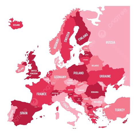 Europe Map In Pink Tones With Country Names Vector Continent Shape