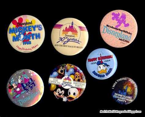 Meet The World Vintage Disneyland Pin Back Buttons