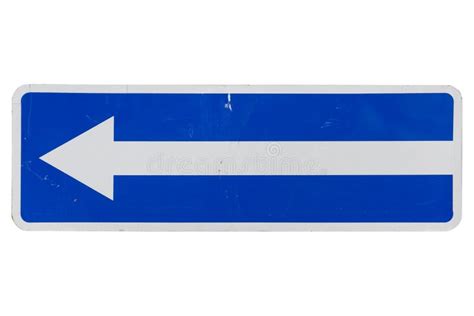 One Way Traffic Road Sign White Arrow Blue Background Stock