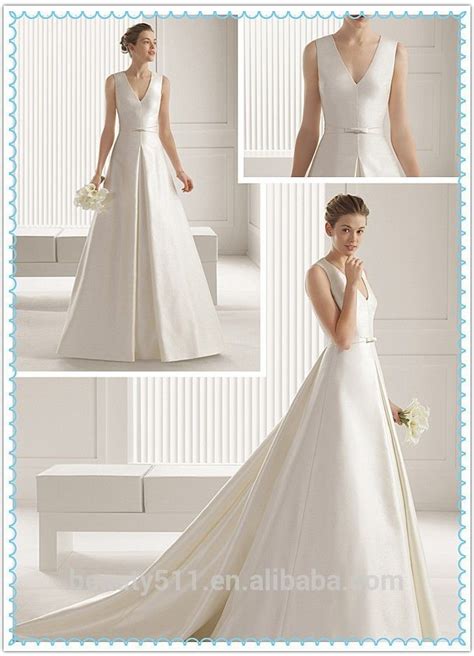 Hot Selling 2015 New Style Modern A Line V Neck Sleeveless Raw Silk Wedding Dress Bridal Gown