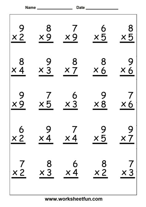 Free Printable Math Worksheets Multiplication