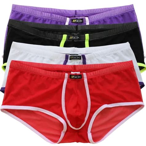 Mens Bikini Bulge Pouch Underwear Sexy See Through Boxer Briefs Tulle
