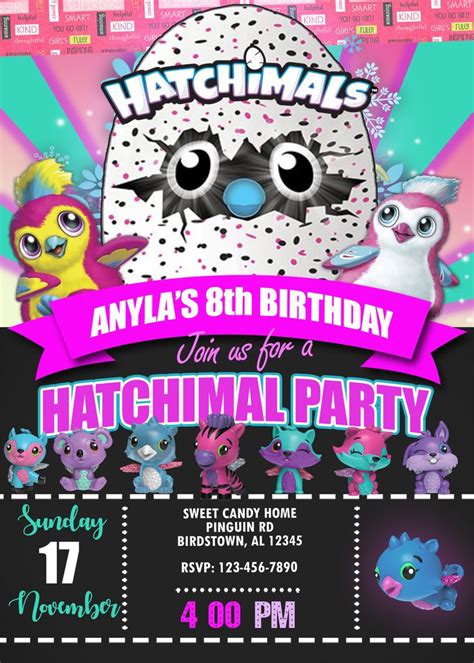 Hatchimals Birthday Party Invitation Cute Digital Invite Birthday Party Invitations
