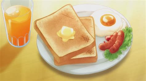 Toast Sunny Side Up Egg And Sausages Anime Foods Food Food Anime