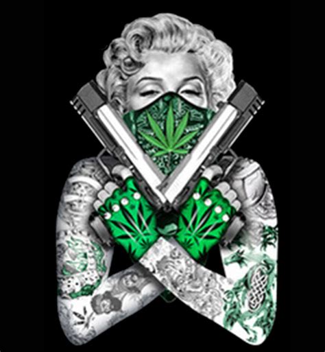 Funny T Shirt Sexy Marilyn Monroe Gangster Pose Guns Weed