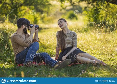 Guy Takes A Picture Of His Girlfriend With A Camera Stock Image Image Of Girlfriend Outdoors