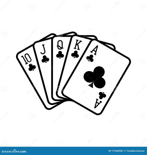 Royal Flush Of Clubs Playing Cards Deck Colorful Illustration Stock