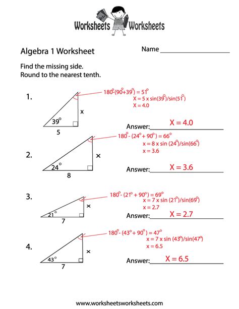 Algebra Worksheets With Answer Keys