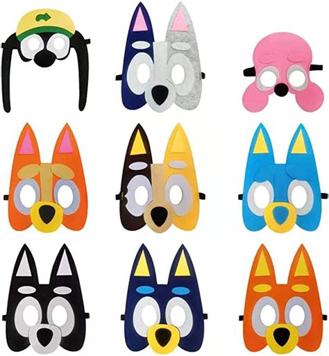 9pcs Bluey Birthday Party Masks For Kids Bluey Costume