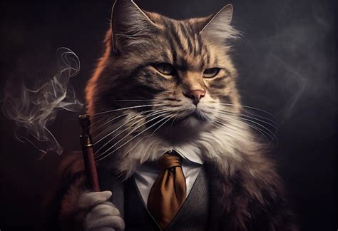 Premium Ai Image Generative Ai Illustration Of A Cat As A Mafia Boss