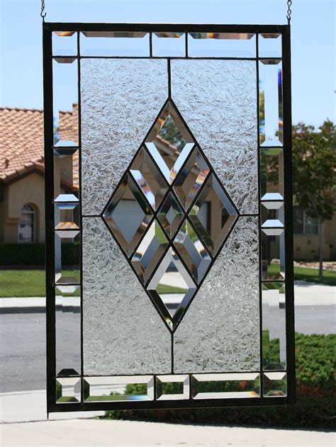 Large Clear Stained Glass Windowbeveled Diamonds Beveled Etsy