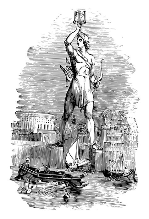 Colossus At Rhodes Vintage Illustration Stock Vector Illustration Of