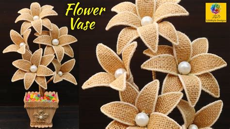 Diy Flower And Flower Vase Decoration Idea With Jute Rope Home Decor Jute Flower Showpiece