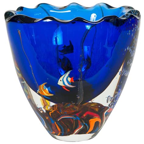 Italian Venetian Murano Glass Aquarium Vase Circa 1980s For Sale At