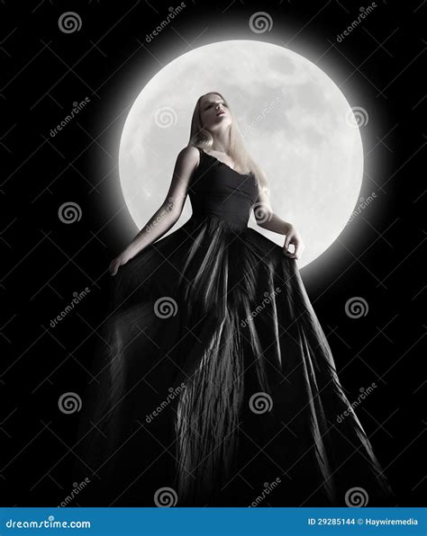 Dark Night Moon Girl With Black Dress Stock Photo Image Of Dark Moon