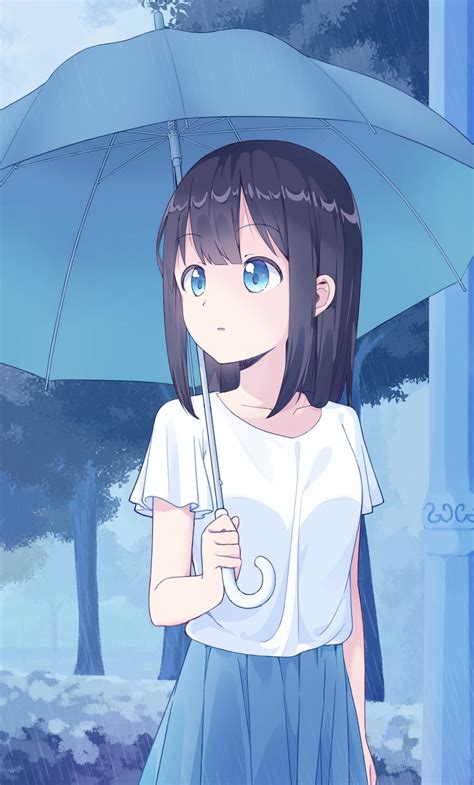 Download Wallpaper 1280x2120 Anime Girl Cute With Umbrella Art