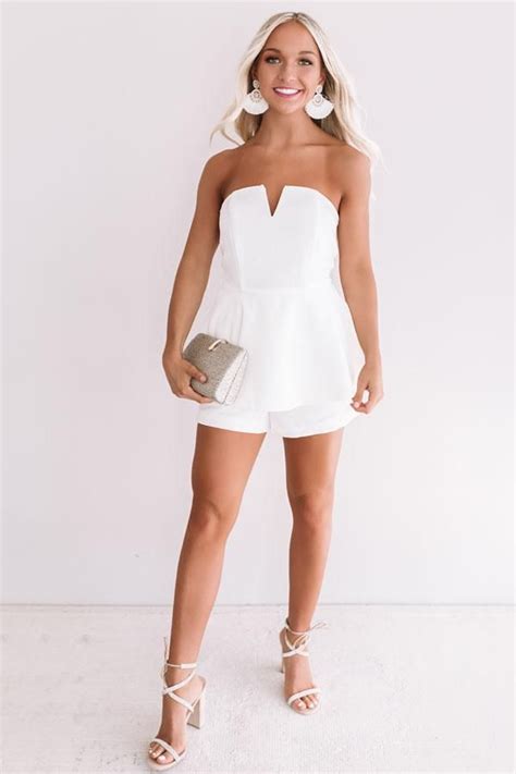 Talk Tahiti To Me Romper In White White Romper Outfit Dressy Shorts
