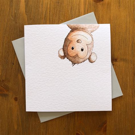 Cheeky Monkey Hello Greeting Card Hand Drawn Art Etsy