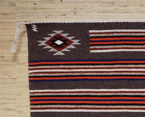Banded Navajo Double Saddle Blanket With Chinle Stars In The Corners By