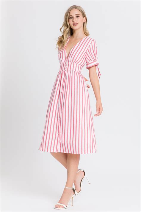 English Factory Pink Stripe Midi Dress