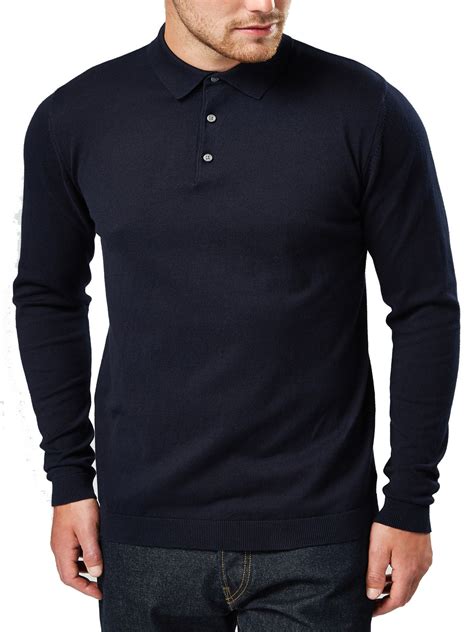 N3xt Navy Mens Cotton Rich Long Sleeve Polo Shirt Size Small To Xxlarge