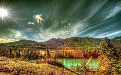 Landscape Nature Canada Mountain Forest Clouds River