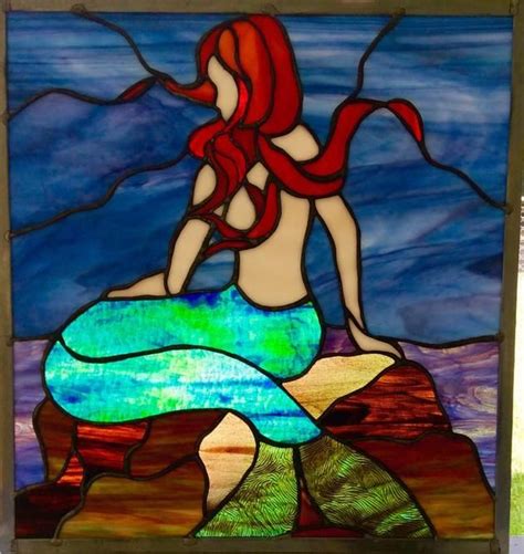 mermaid on the rocks stained glass pattern stained glass tattoo stained glass art blown
