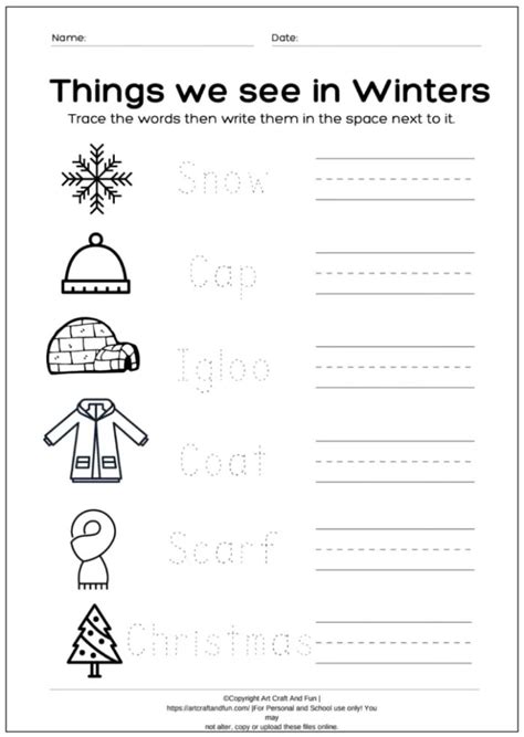 Free Printable Kindergarten Winter Worksheets