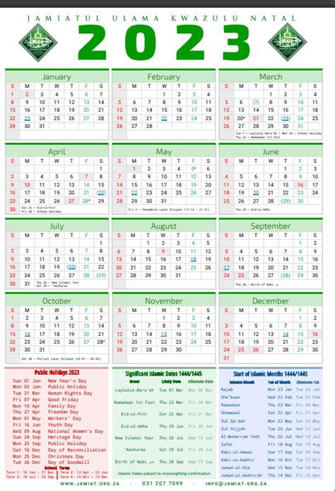 Islamic Calendars Jamiatul Ulama Kzn