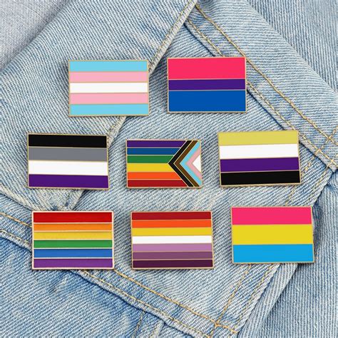 Asexual Gay Lesbian Enamel Brooches Lgbt Pride Non Binary Trans Backpack Badge Rainbow Rectangle
