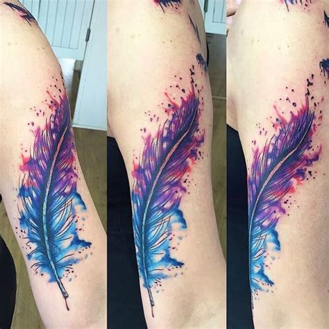 Water Colour Purple And Blue Feather Tattoo Feather Tattoos Tattoos