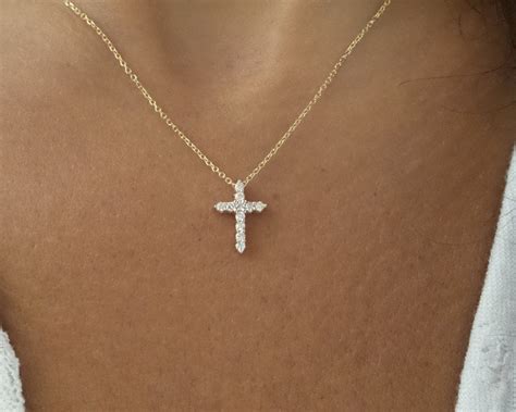 Diamond Cross Necklace 14k Gold Diamond Cross 0 18 CT Etsy Australia