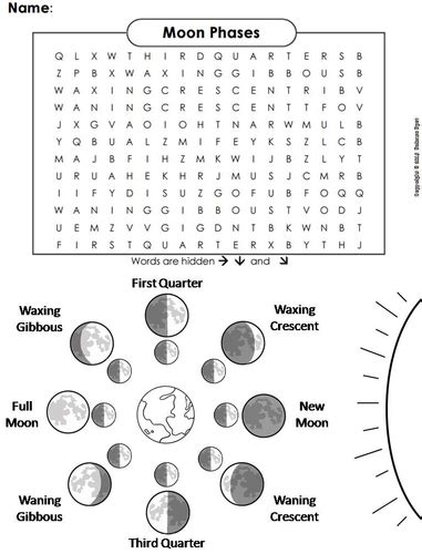 Moon Phases Word Search Teaching Resources