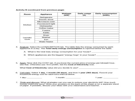 Sun~ nuclear energy is converted to light and thermal energy. Student Exploration: Household Energy Use Worksheet for ...