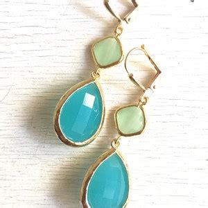 Turquoise Mint Dangle Earrings In Gold Drop Earrings Etsy