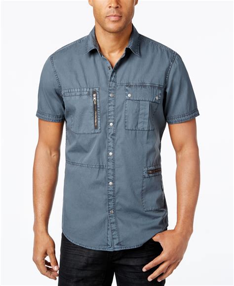 Inc International Concepts Mens Porter Multi Pocket Short Sleeve Shirt