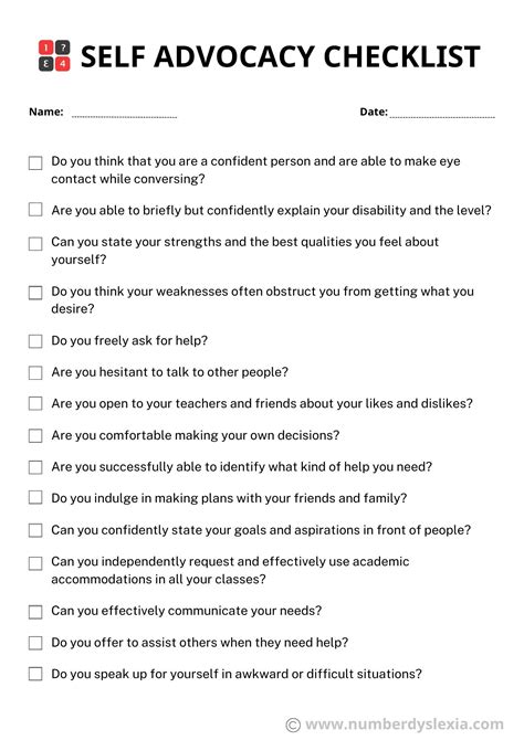 Self Advocacy Checklist Pdf Included Number Dyslexia