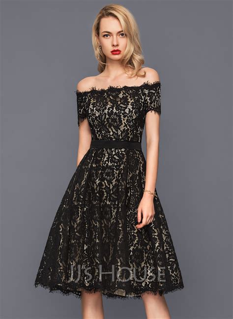 A Line Off The Shoulder Knee Length Lace Cocktail Dress 016140374